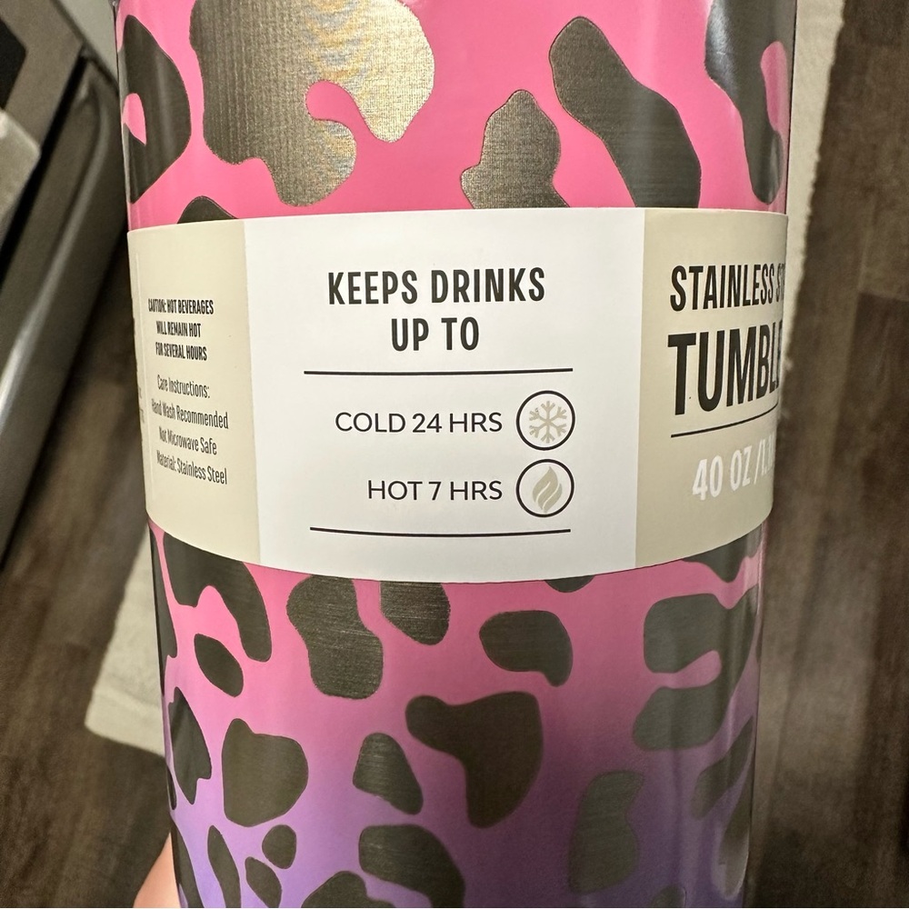 Pink and Purple Leopard Stainless Steel Tumbler - Picture 2 of 5